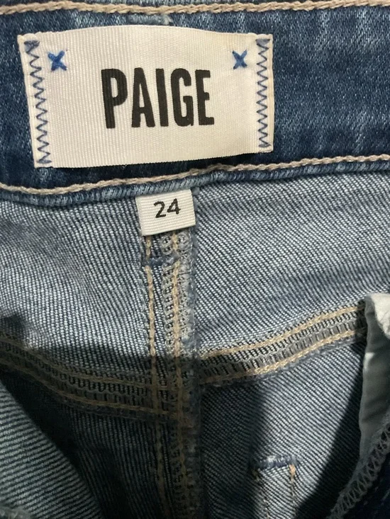NWT PAIGE Cindy Bay Straight-Leg Jeans in Medium Blue Wash Destroyed Hem Size 24 - Picture 7 of 7
